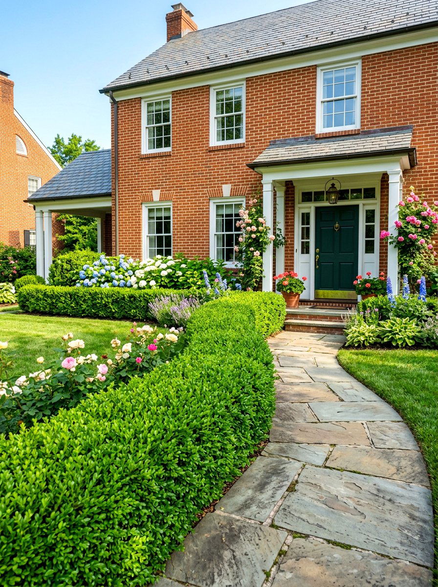 Boxwood Front Yard Hedge - 30 evergreen landscaping ideas