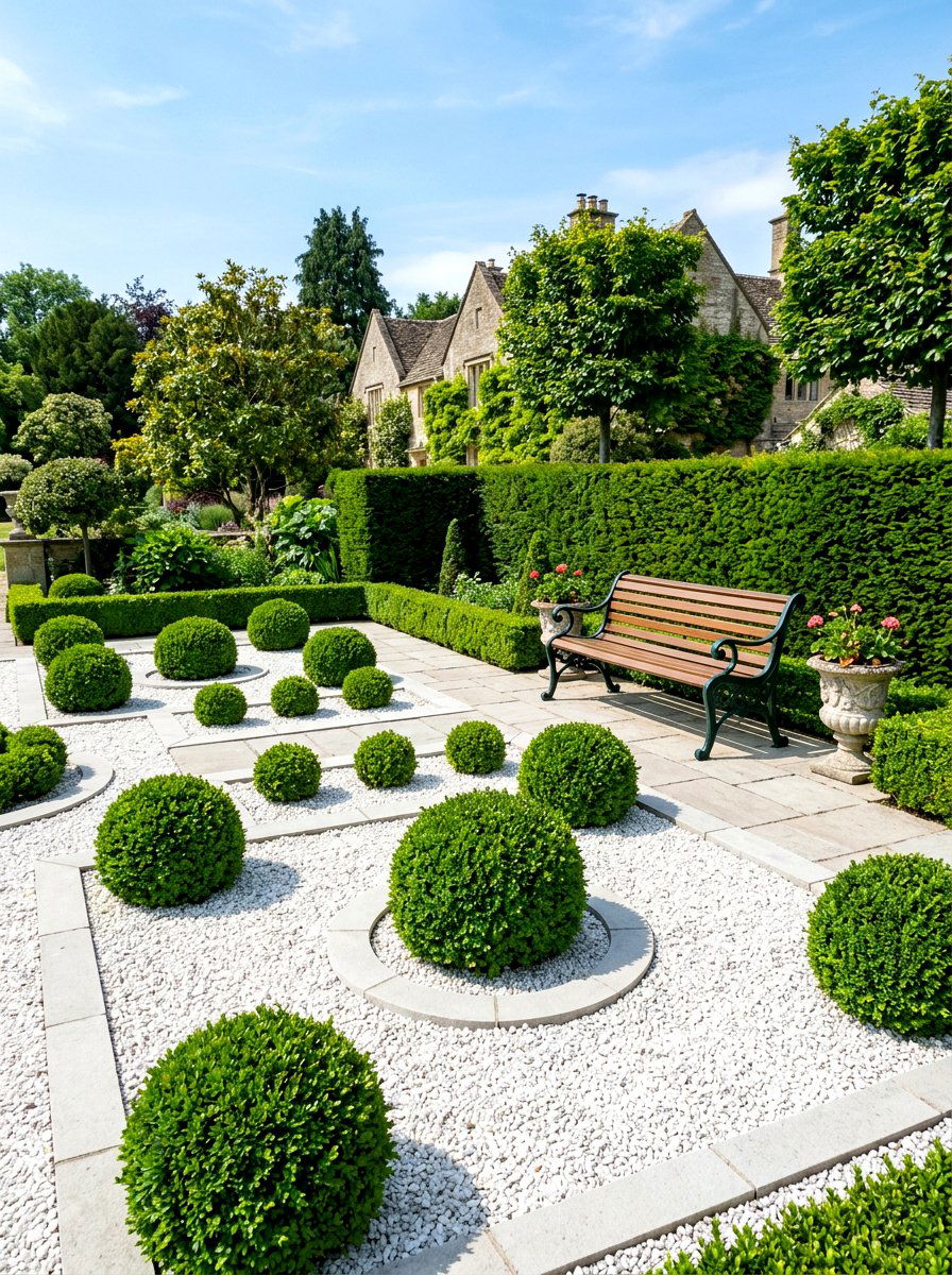 Boxwood Gravel Garden - 30 gravel courtyard ideas