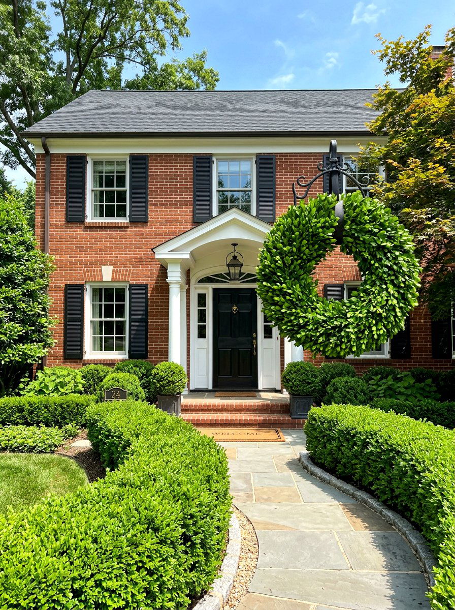 Boxwood Greenery Wreath - 30 exterior wreath styling ideas