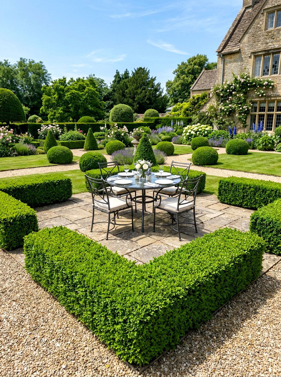 Boxwood Hedge - 30 low maintenance patio garden ideas