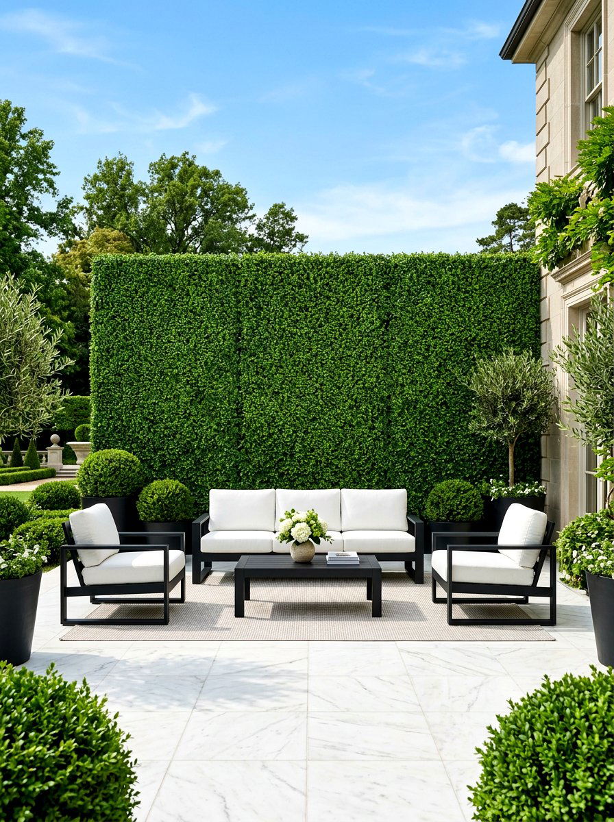 Boxwood Hedge - 30 patio accent wall ideas