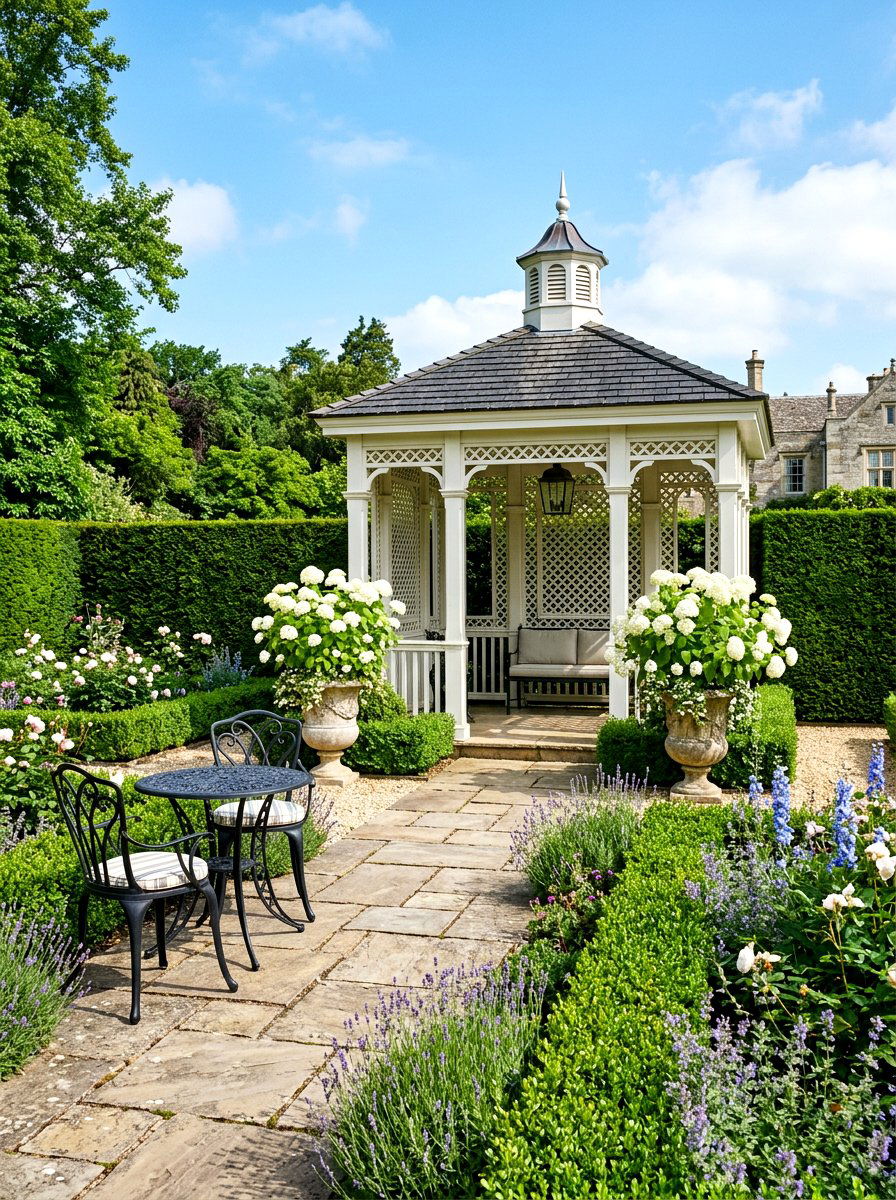 Boxwood Hedge Border - 30 gazebo privacy ideas