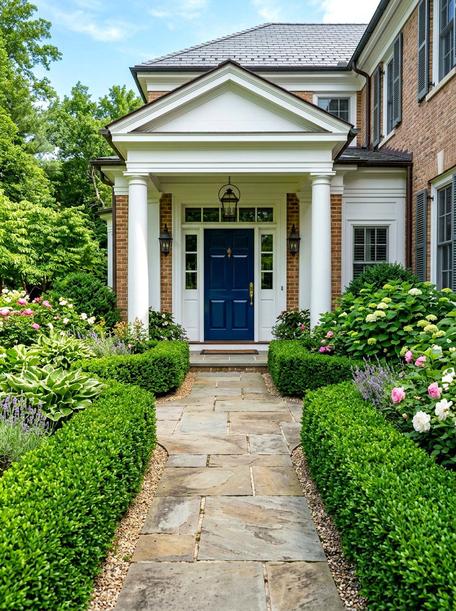 Boxwood Hedge Border - 30 portico landscaping ideas
