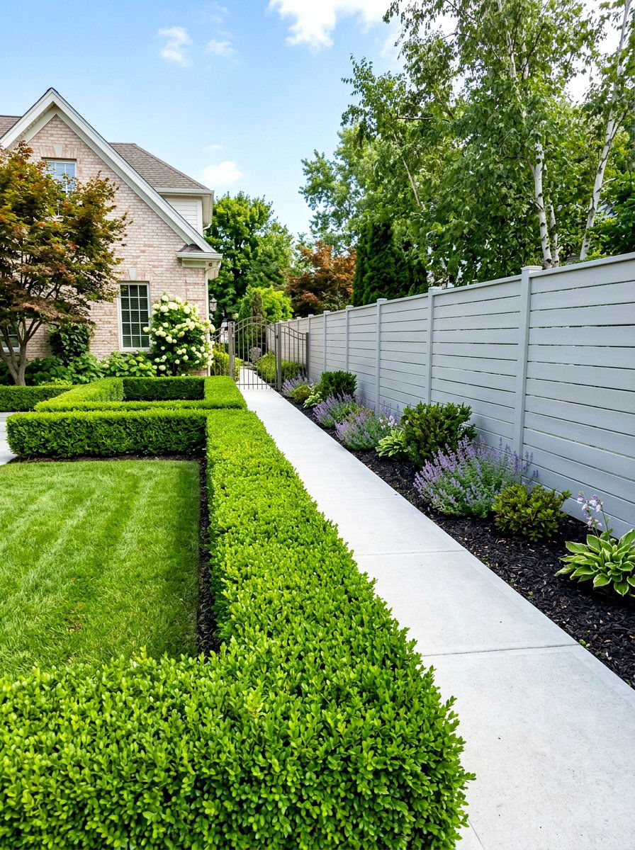 Boxwood Hedge Border - 30 side yard privacy fence landscaping ideas
