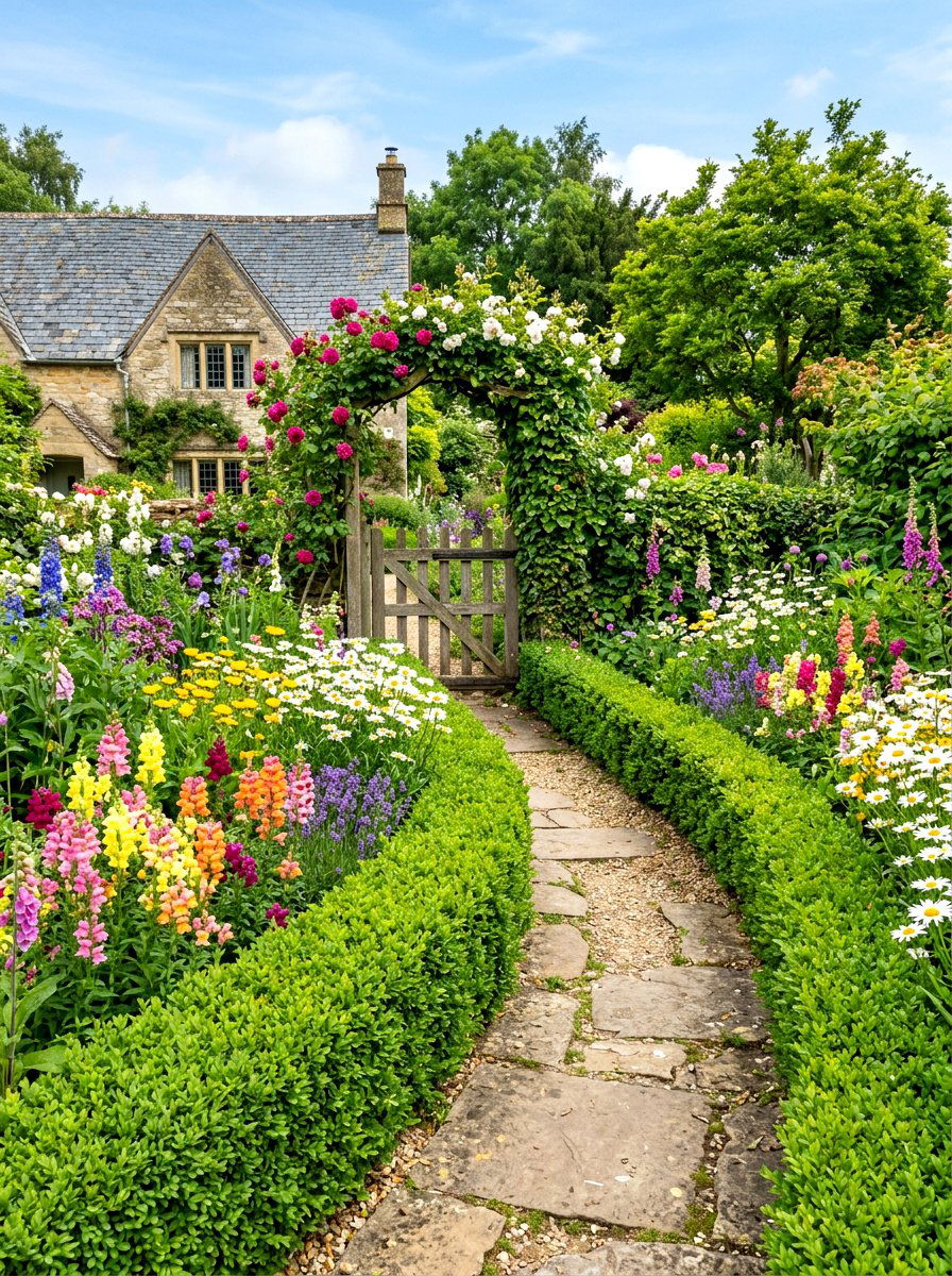 Boxwood Hedge Entryway - 30 cottage front border ideas