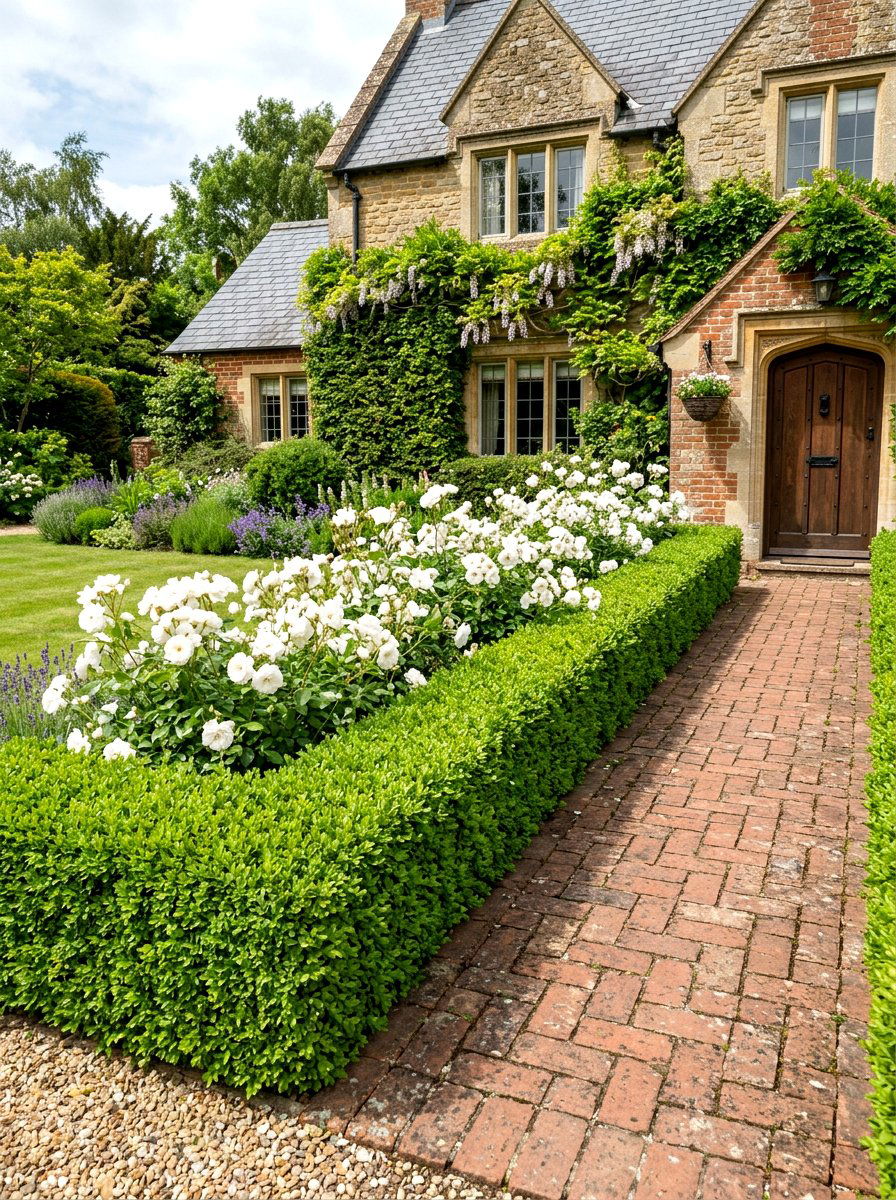 Boxwood Hedge Front Border - 30 front entry landscaping ideas
