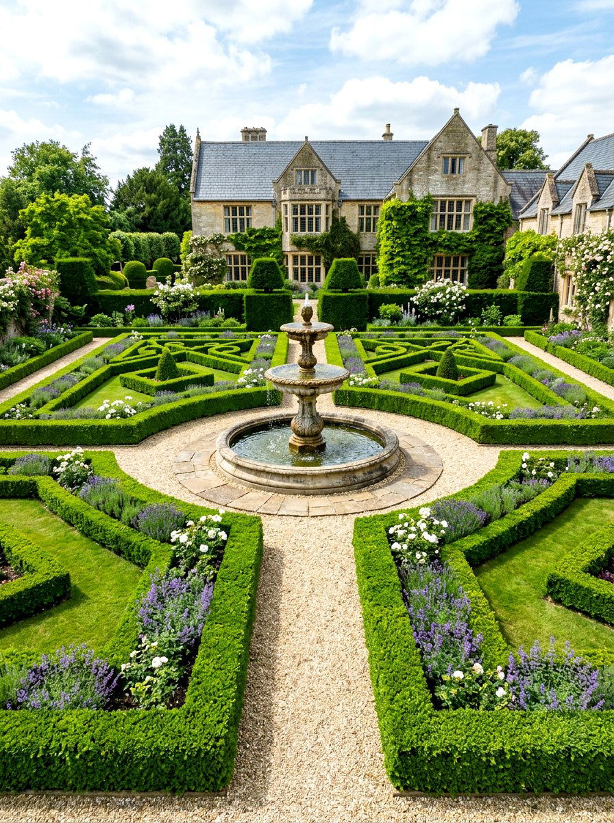 Boxwood Hedge Garden - 30 shady courtyard garden ideas