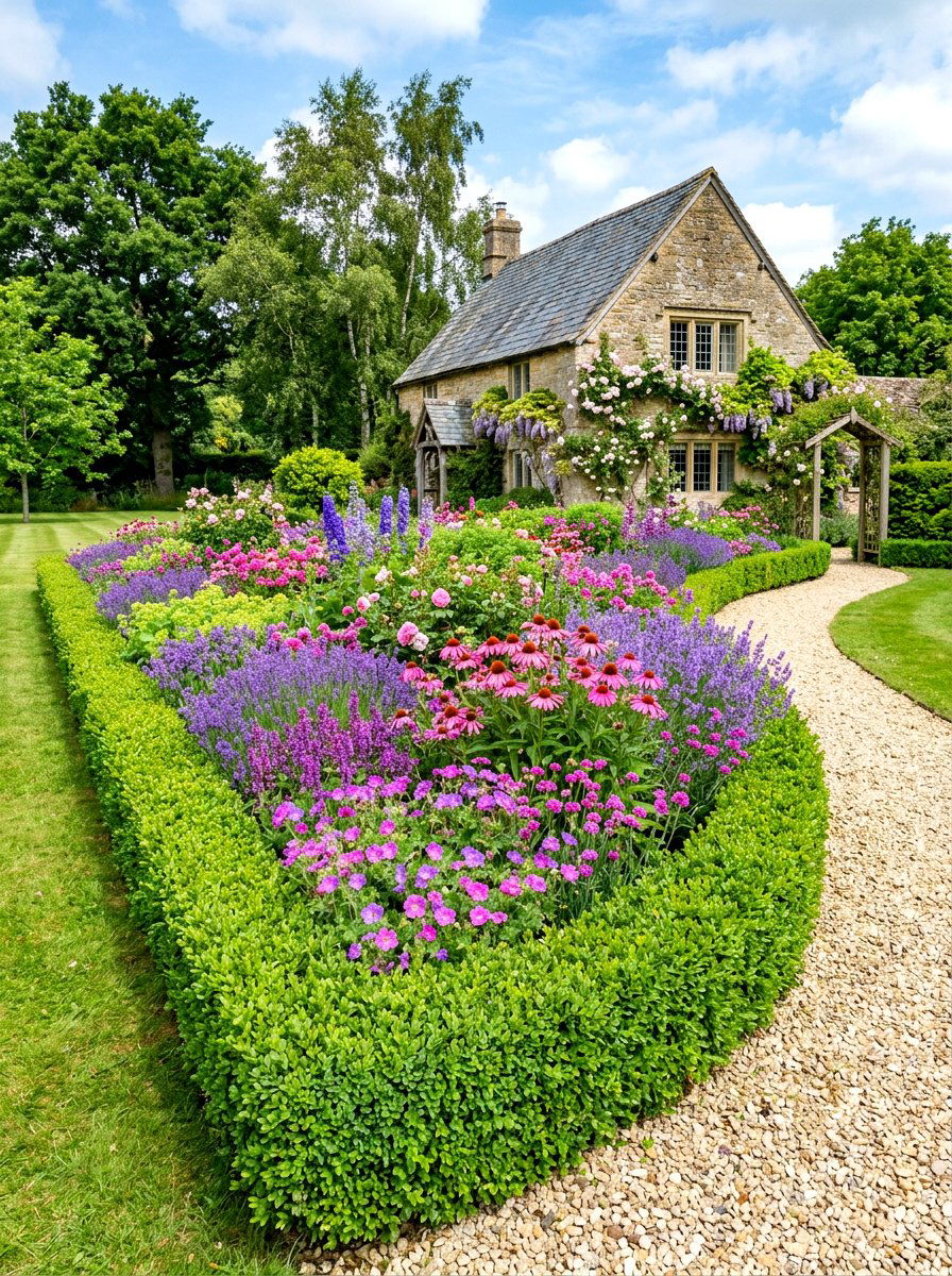 Boxwood Hedge Garden Border - 30 cottage border backyard ideas
