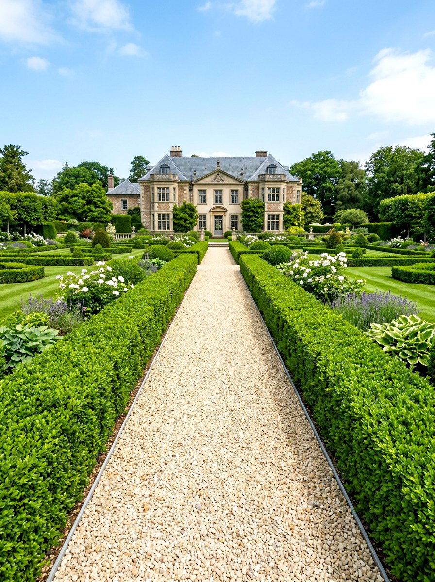 Boxwood Hedge Lined Path - 30 walkway landscaping ideas