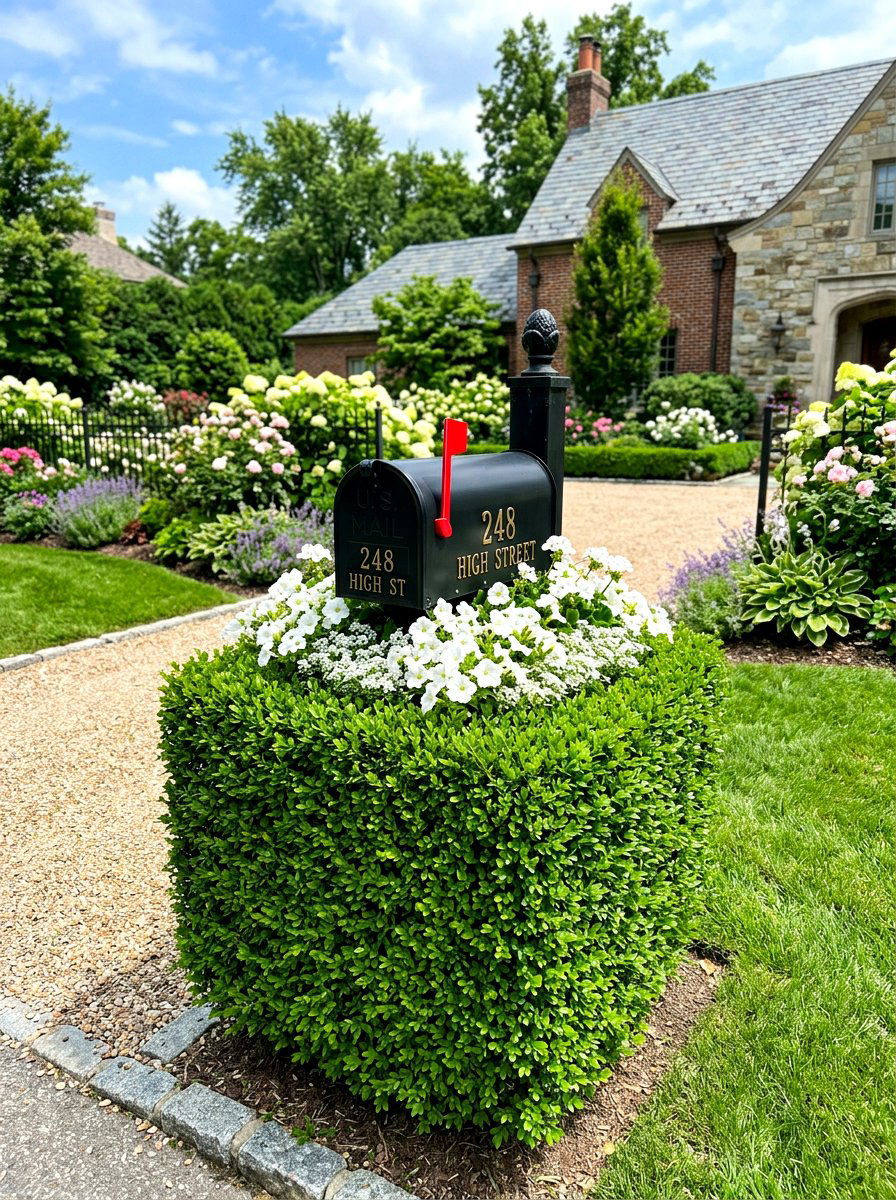 Boxwood Hedge Mailbox - 30 mailbox landscaping ideas