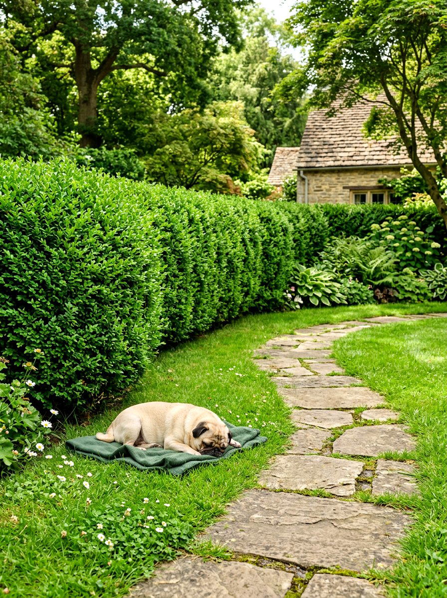 Boxwood Hedge Natural Border - 30 dog fence ideas