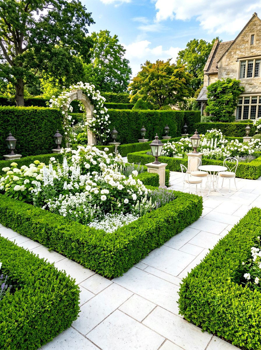 Boxwood Hedge Patio - 30 moonlight patio garden ideas
