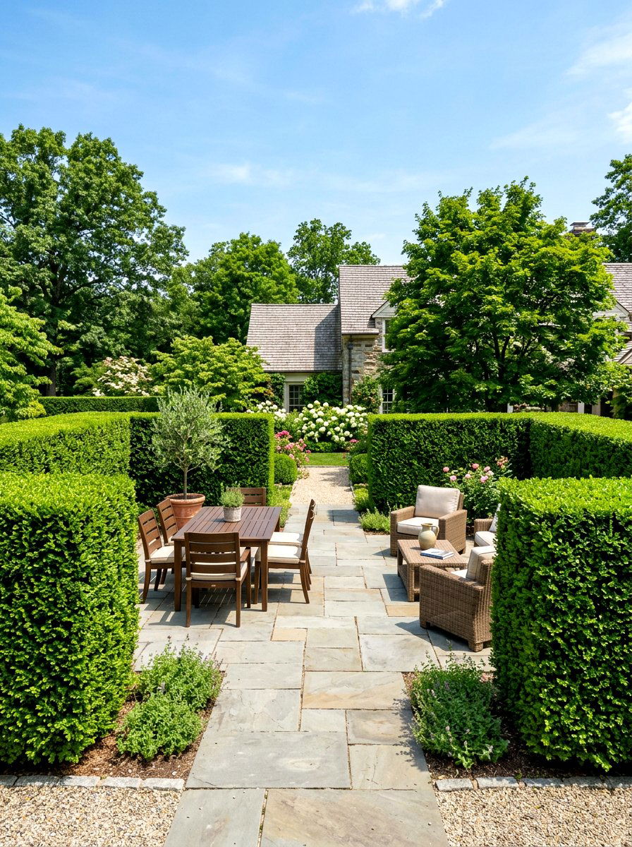 Boxwood Hedge Privacy Screen - 30 East Coast patio ideas