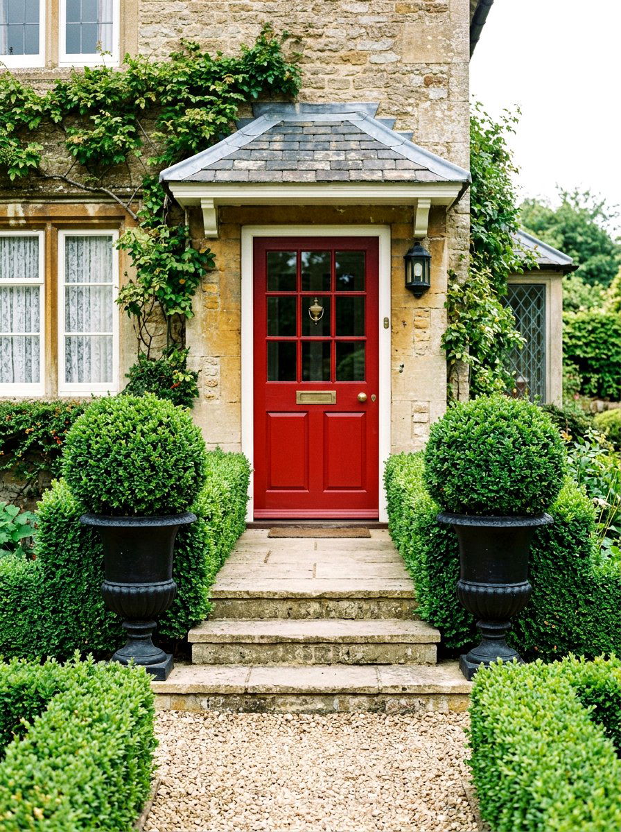 Boxwood Hedge Stoop Framing - 30 cottage stoop ideas