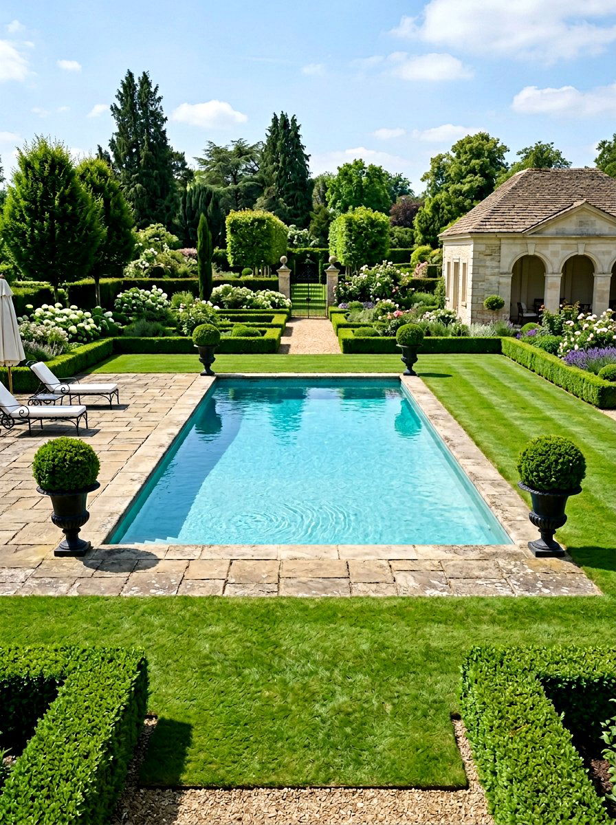 Boxwood Hedge Topiary - 30 pool landscaping ideas
