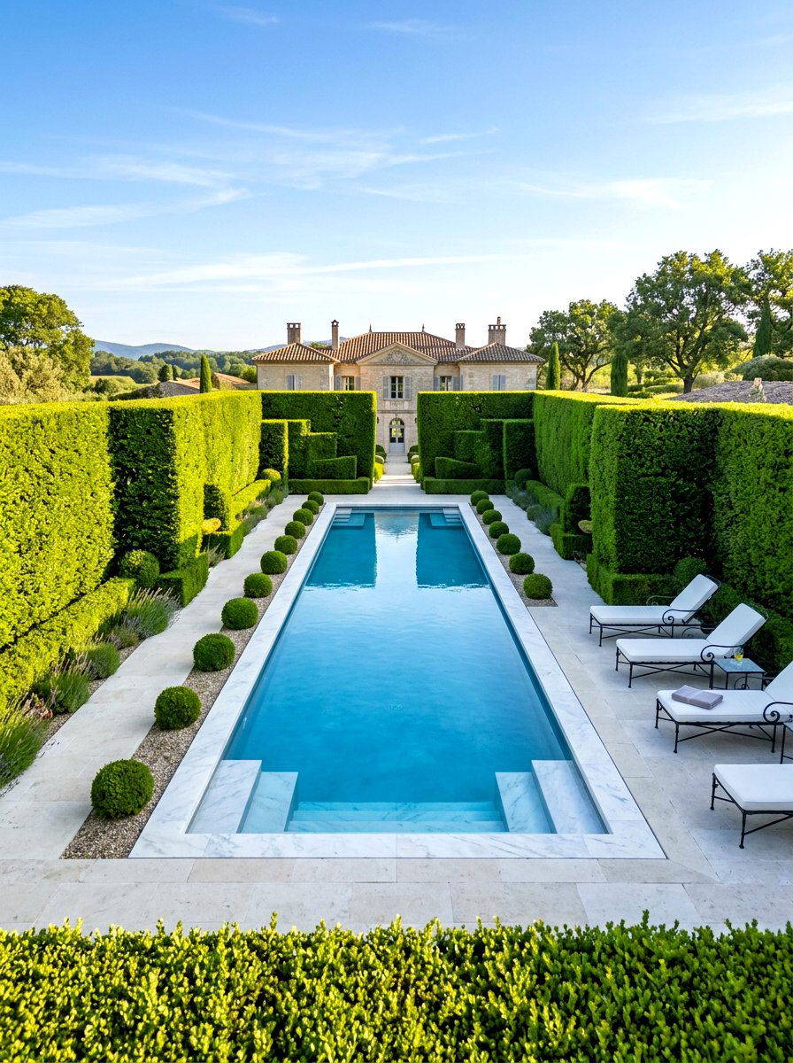 Boxwood Hedge Wall - 30 pool privacy ideas