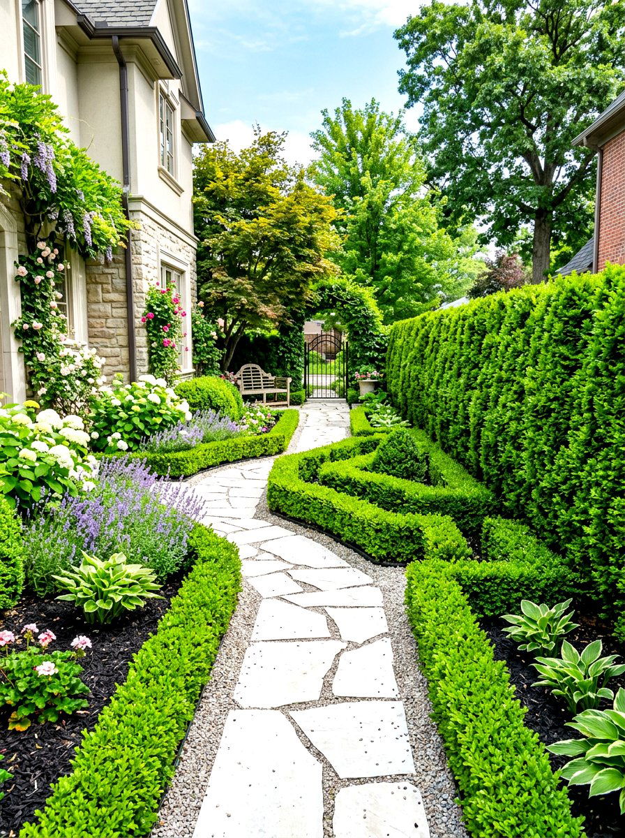 Boxwood Hedge Wall - 30 side yard privacy ideas