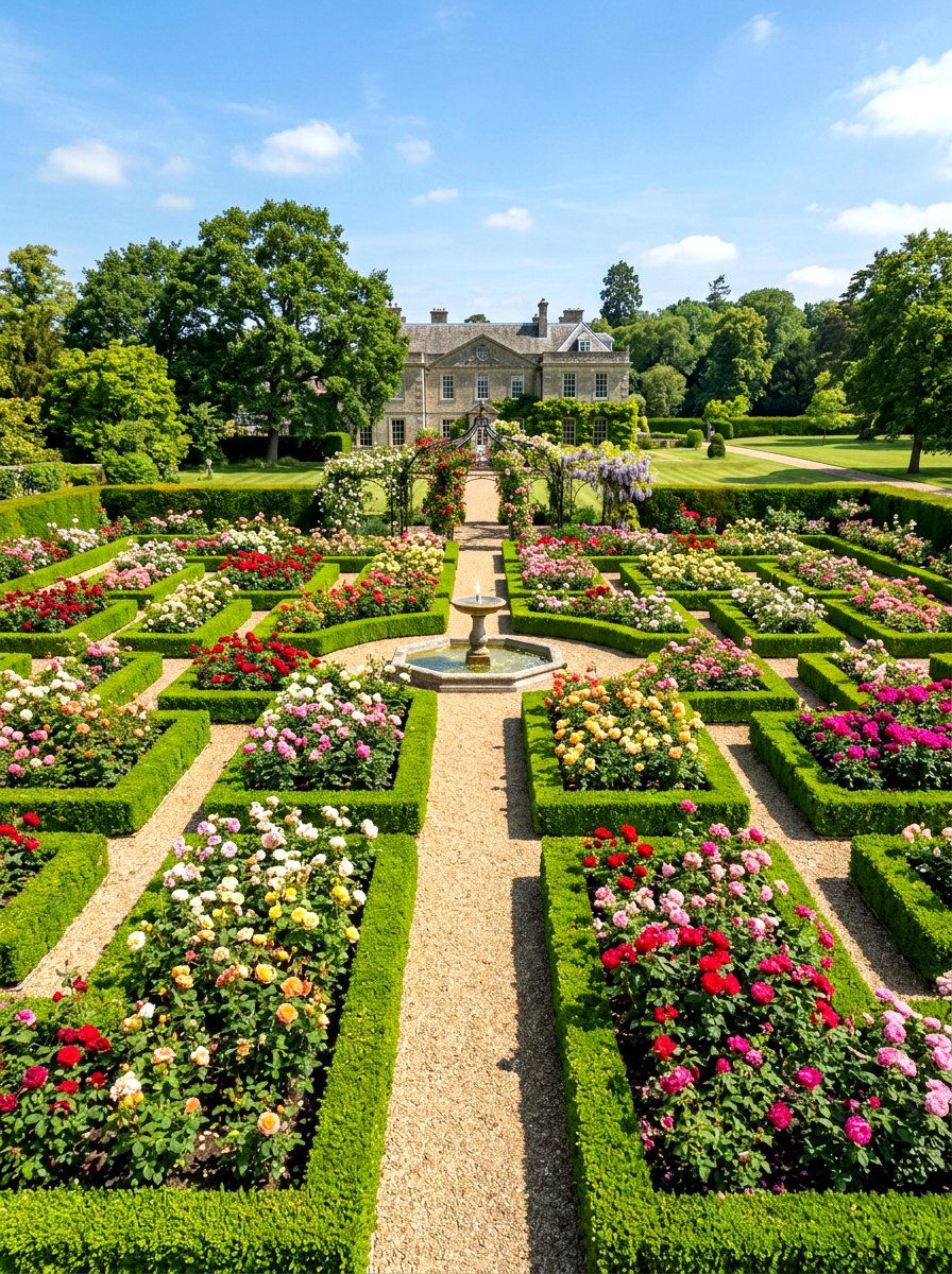 Boxwood Hedged Rose Garden - 30 cottage rose border ideas
