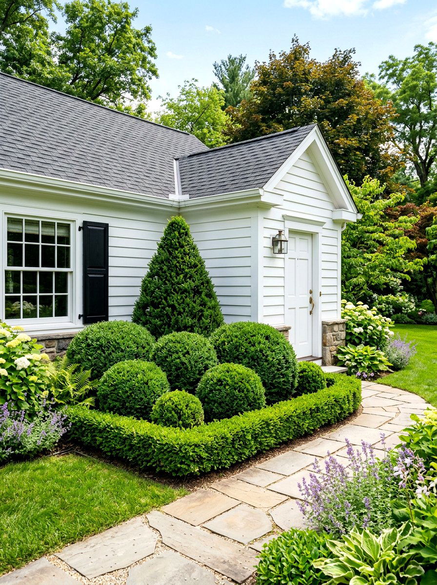 Boxwood House Corner - 30 boxwood border ideas