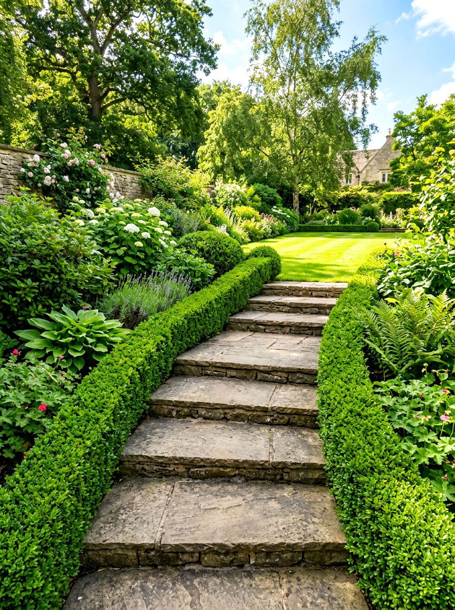 Boxwood Outdoor Steps - 30 boxwood border ideas