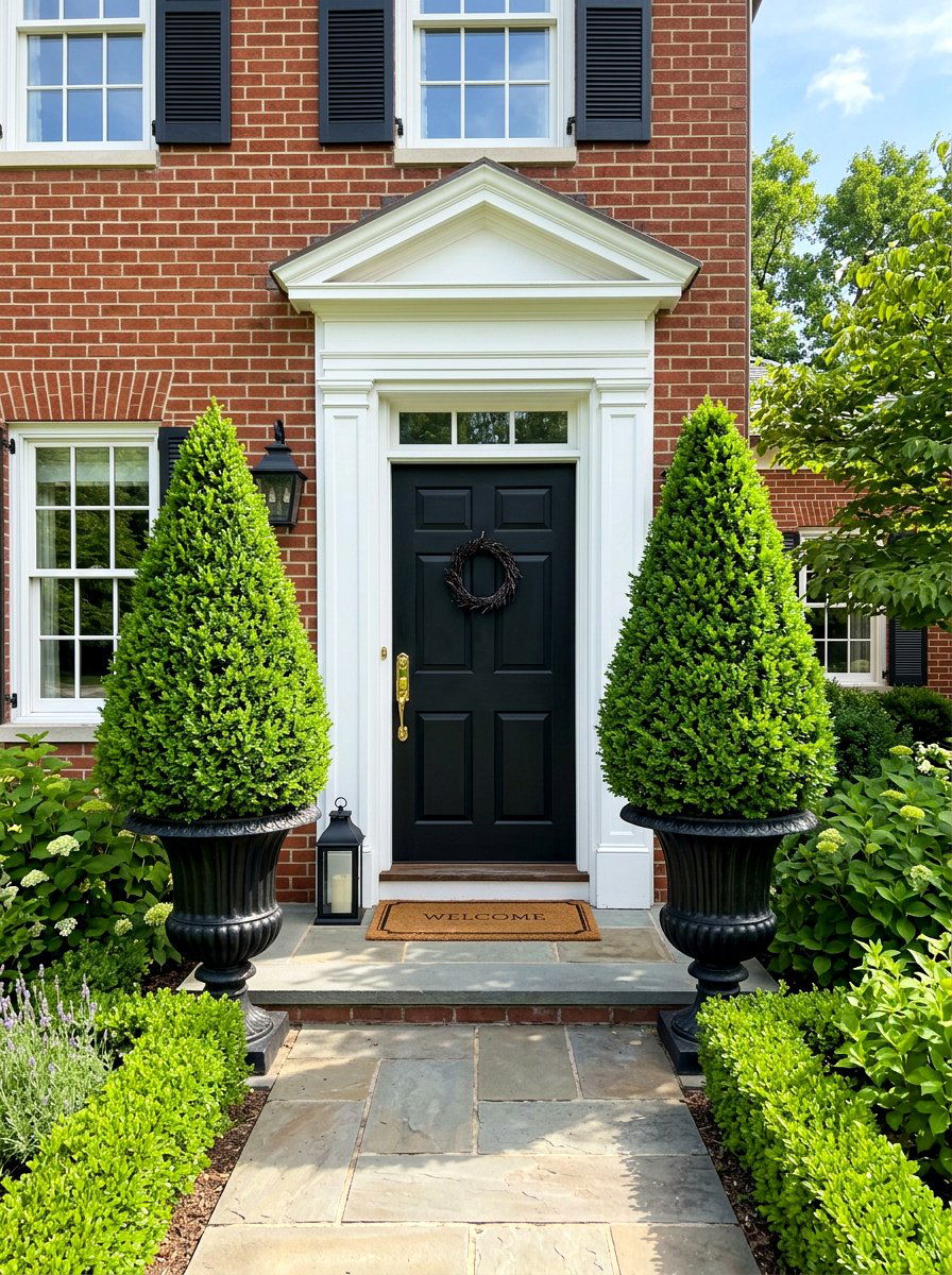 Boxwood Porch Topiary - 30 spring front entry ideas