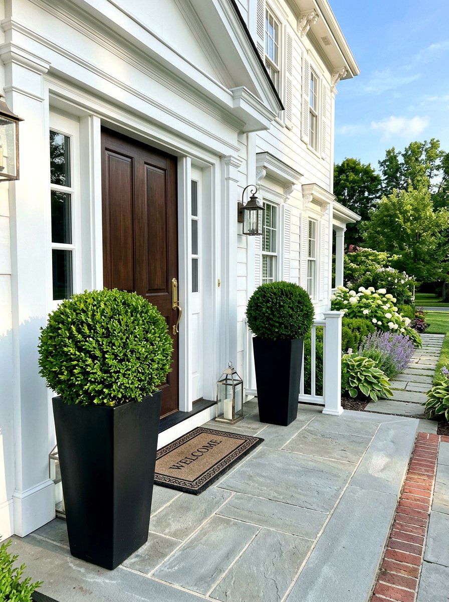 Boxwood Sphere Topiary - 30 evergreen landscaping ideas