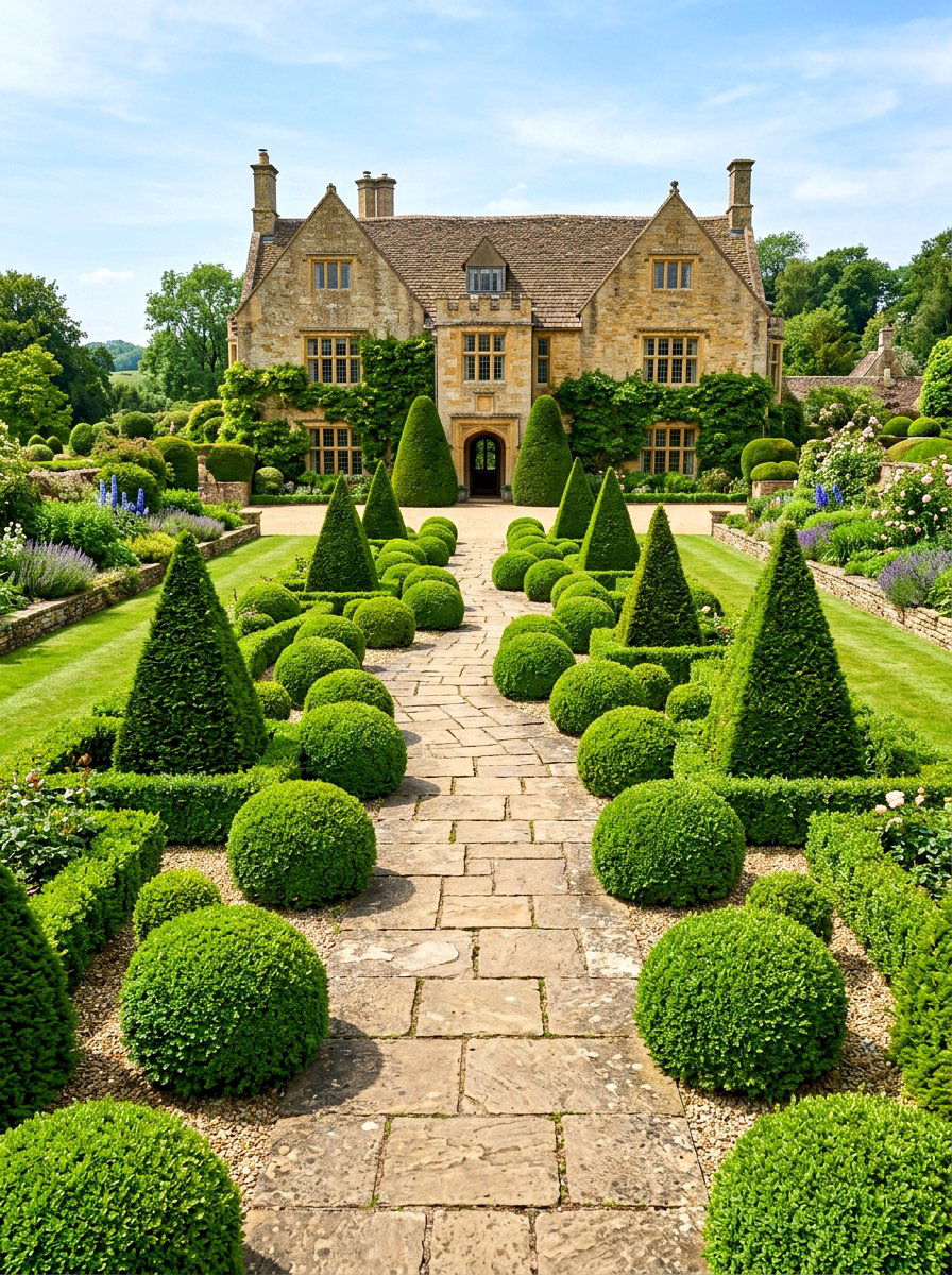 Boxwood Topiary Landscaping - 30 English manor exterior ideas