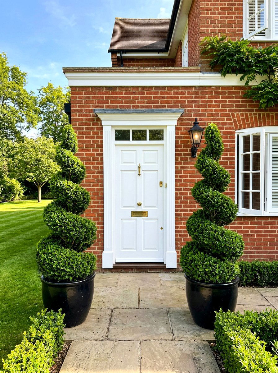 Boxwood Topiary Plants - 30 front door decor ideas