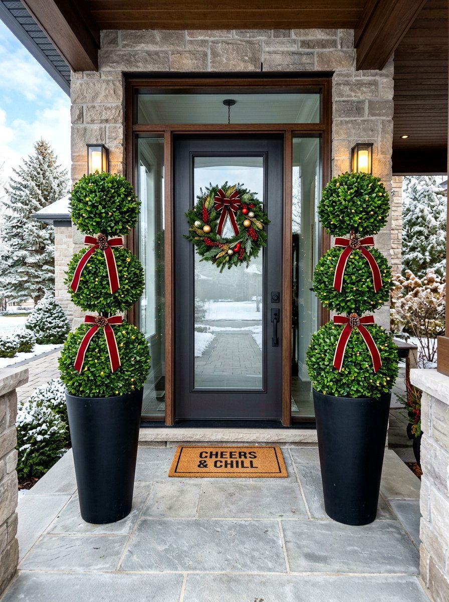 Boxwood Topiary Porch Pots - 30 porch planter arrangement ideas