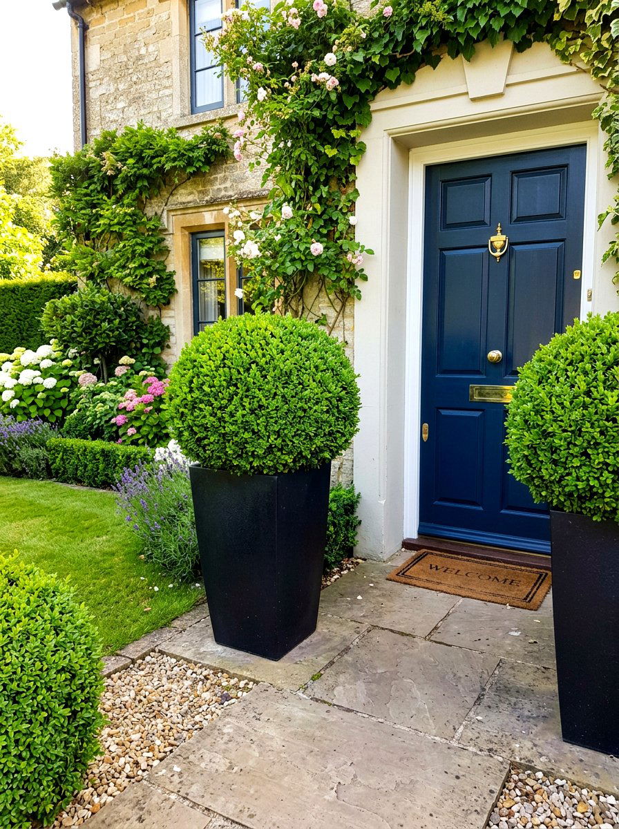 Boxwood Topiary Pot - 30 container plant arrangement ideas