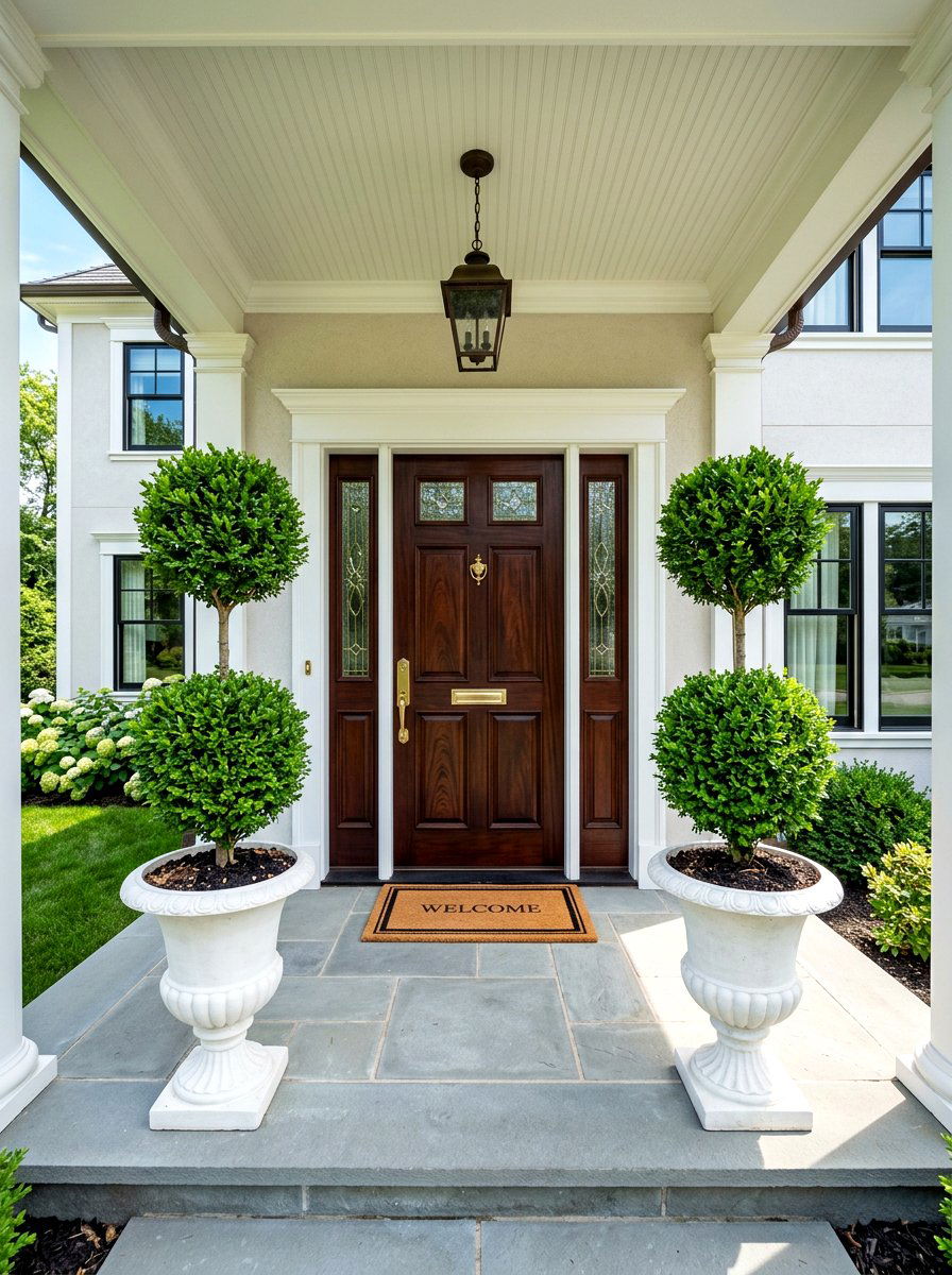Boxwood Topiary Trees - 30 Pinterest front porch decor ideas