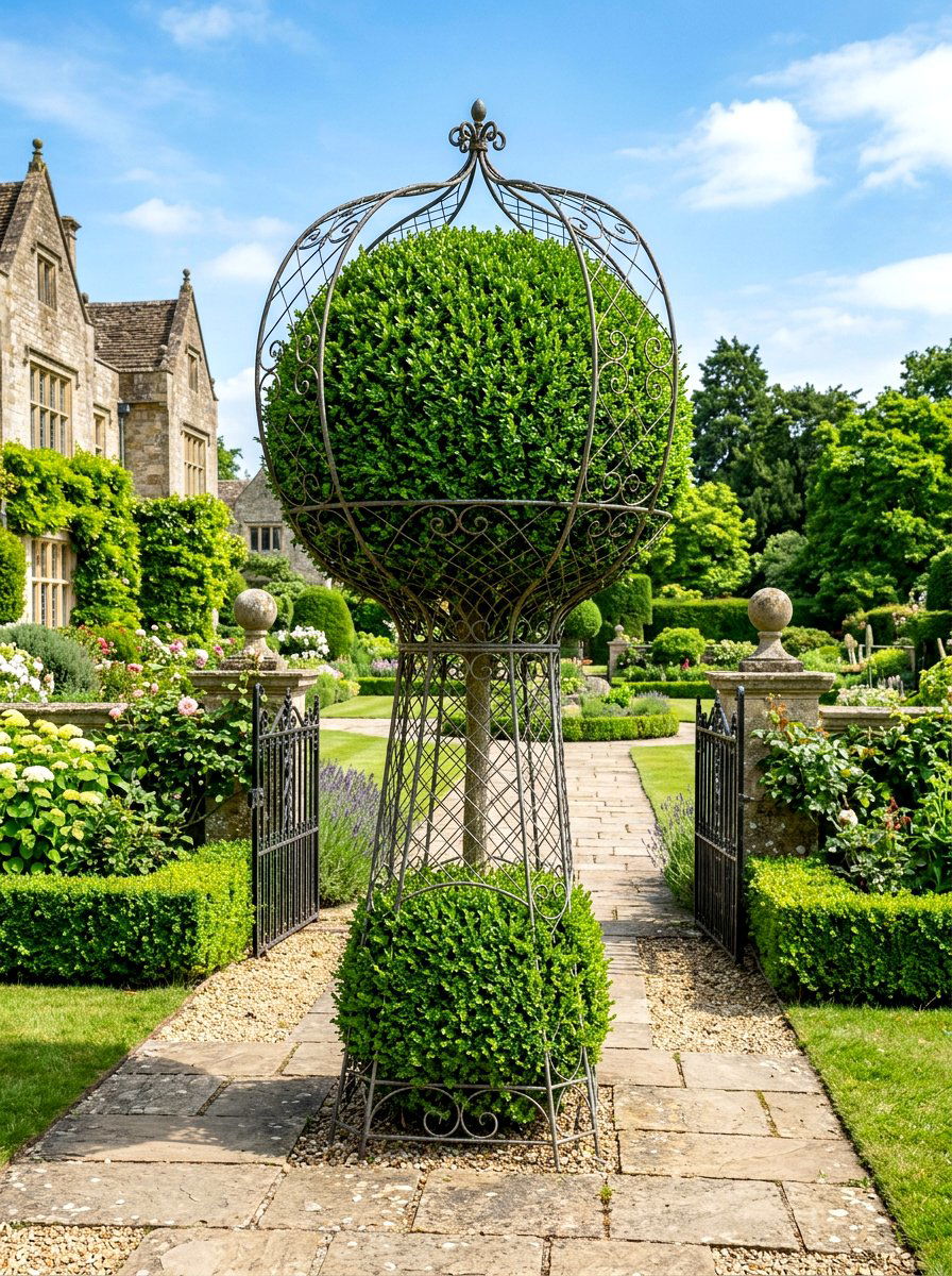 Boxwood Topiary Trellis - 30 garden trellis ideas