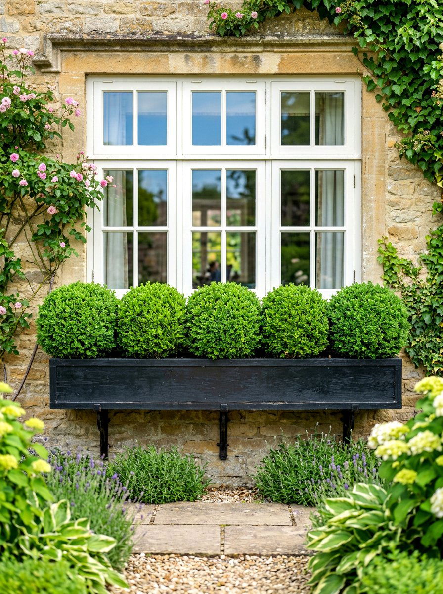 Boxwood Window Box - 30 cottage window box ideas