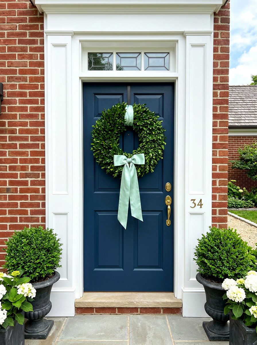 Boxwood Wreath With Ribbon - 30 spring wreath ideas for front door