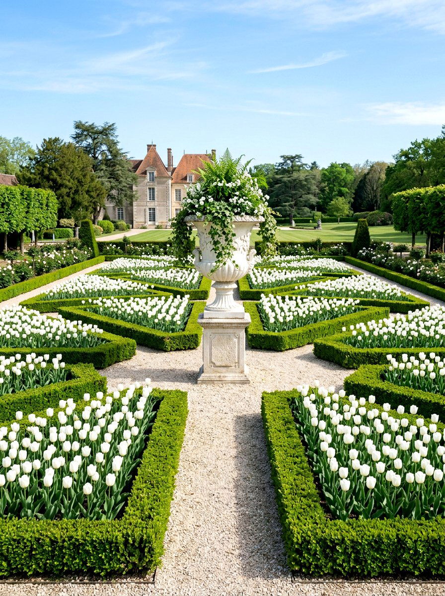 Boxwood and white flowers - 30 white garden border ideas