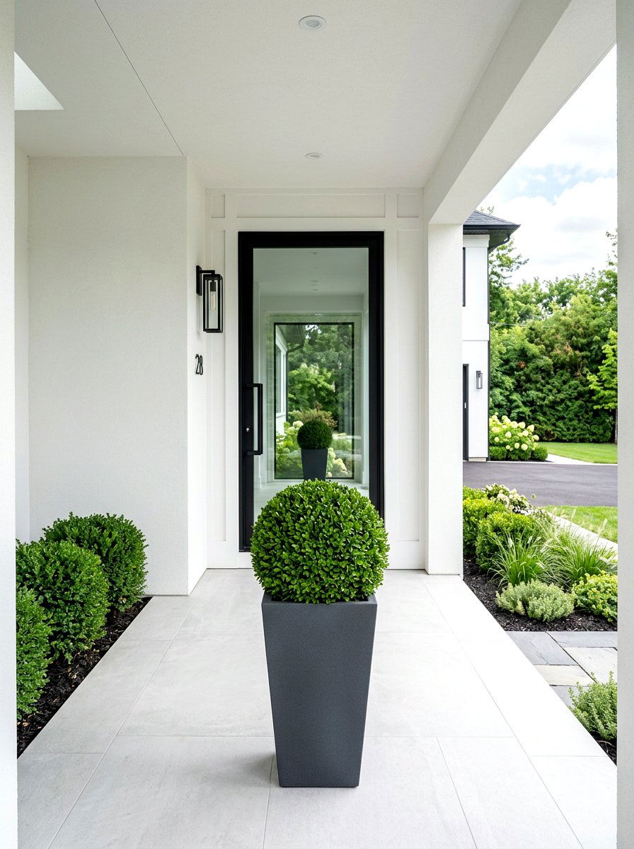 Boxwood ball urn planter - 30 porch urn planter ideas