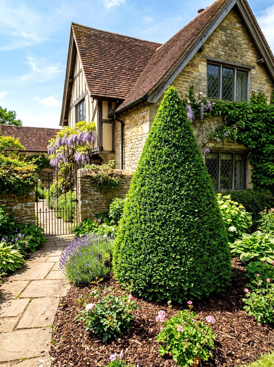 Boxwood cone topiary - 30 boxwood front yard ideas