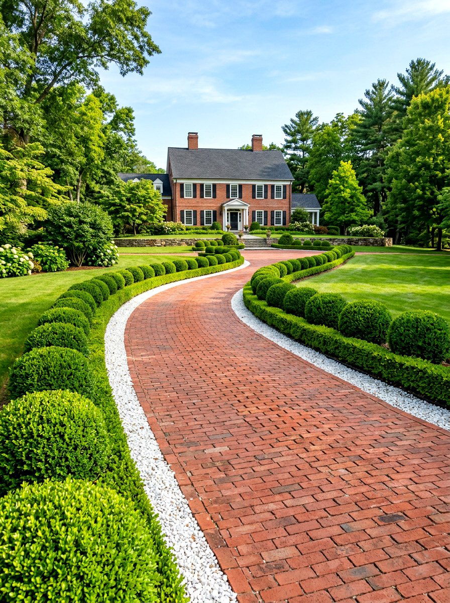 Boxwood driveway hedge - 30 driveway side garden ideas