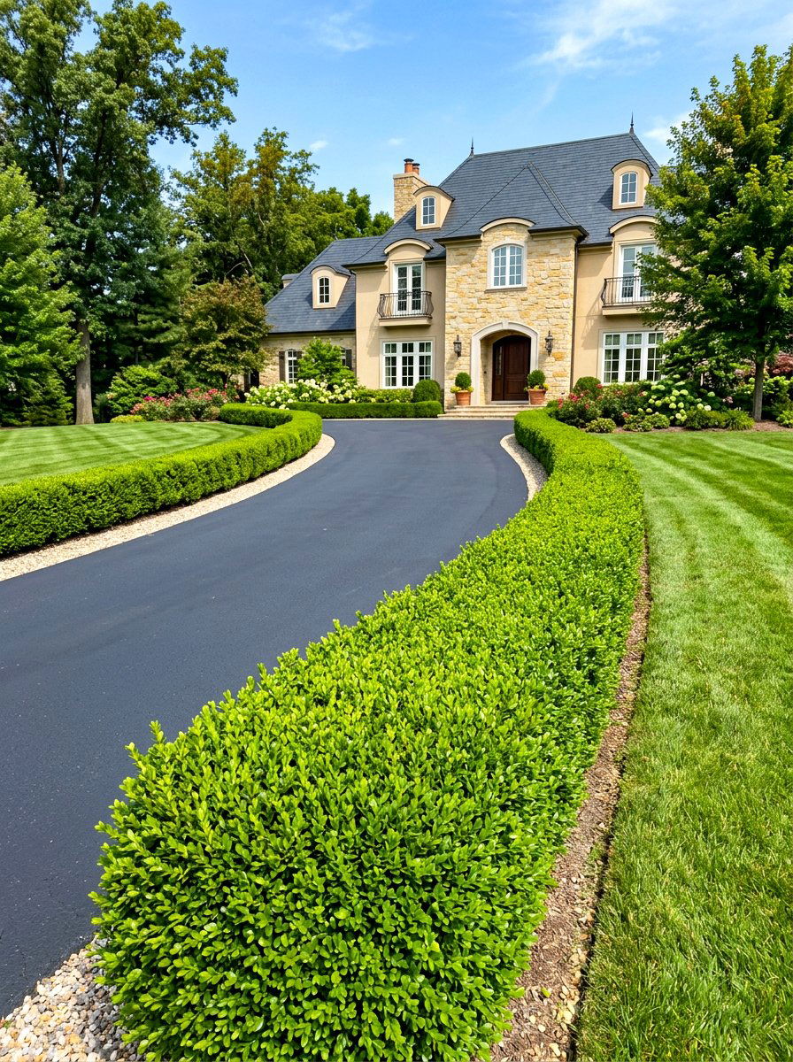 Boxwood driveway hedge - 30 driveway edging ideas