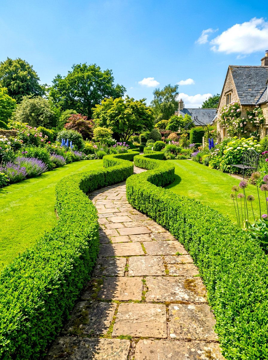 Boxwood garden path - 30 boxwood front yard ideas
