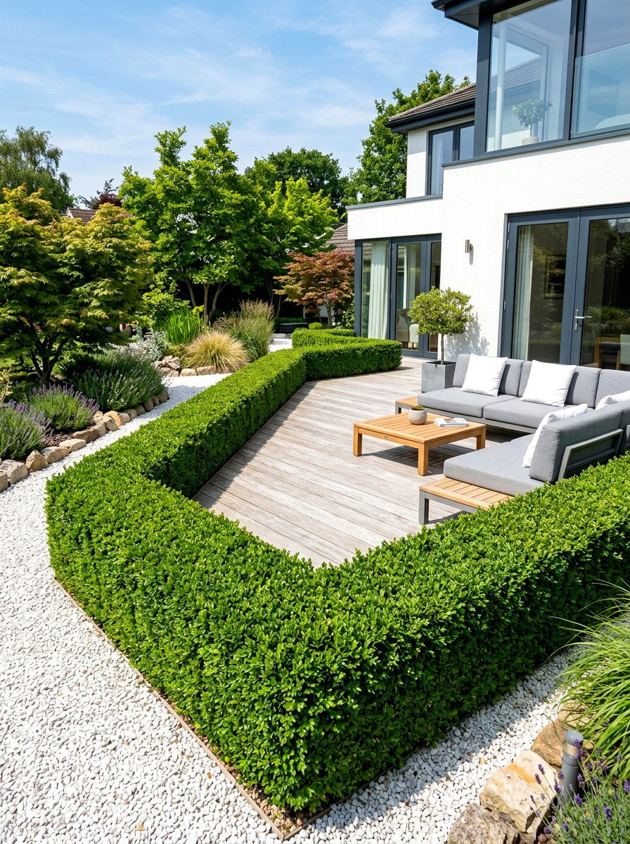 Boxwood hedge - 30 deck border planting ideas