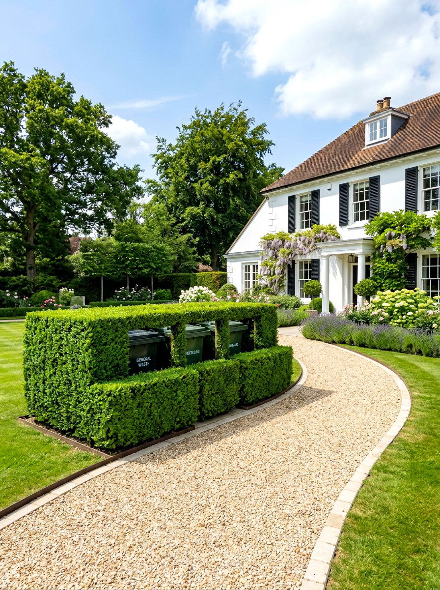 Boxwood hedge bin cover - 30 trash can enclosure ideas