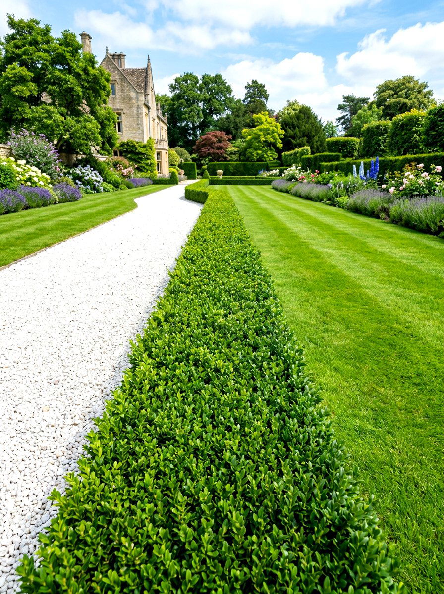 Boxwood hedge border - 30 backyard border planting ideas