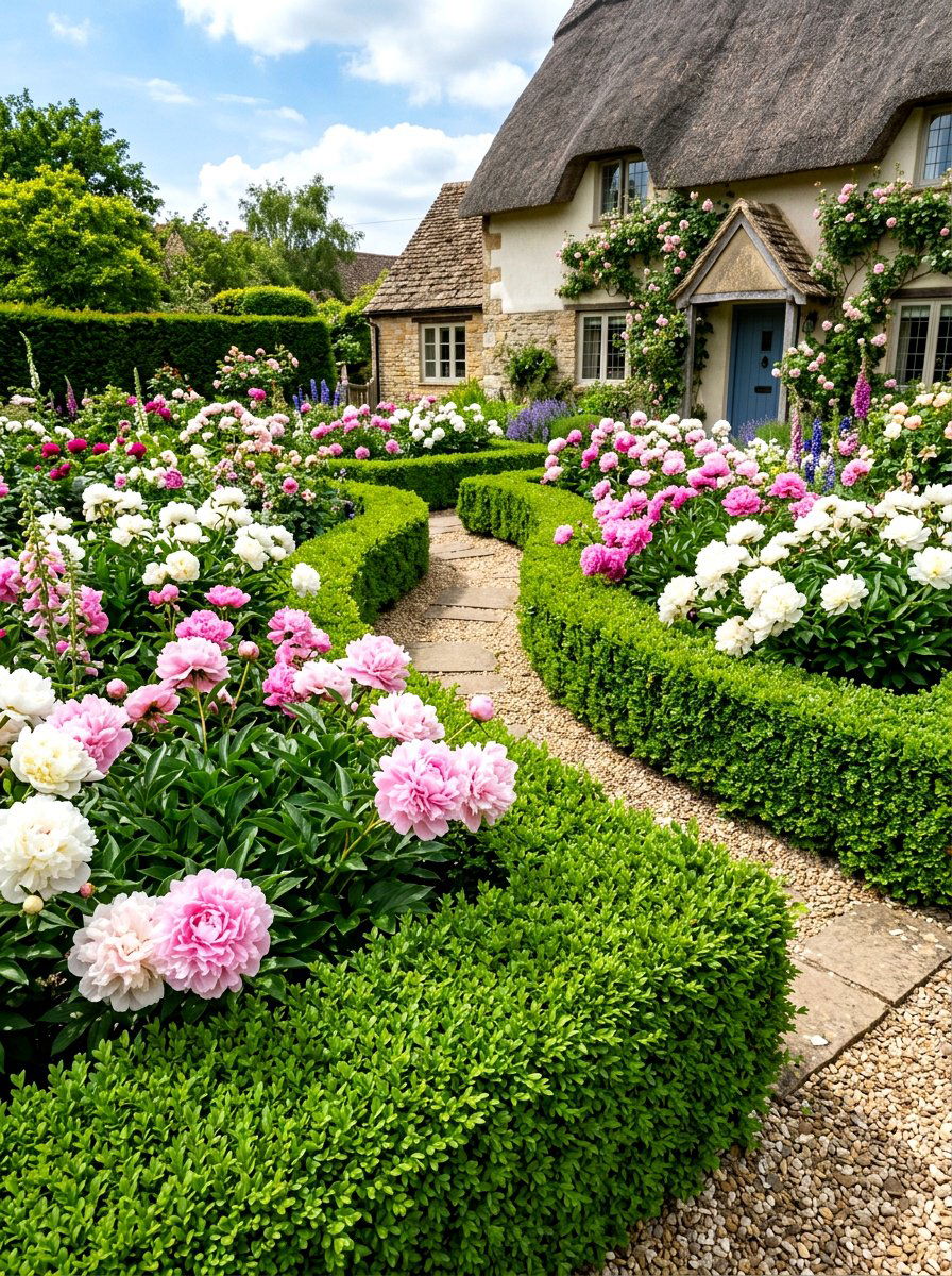 Boxwood hedge cottage garden - 30 cottage front yard garden ideas