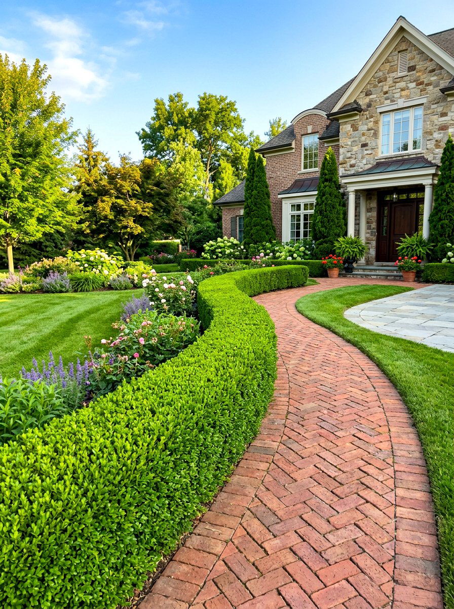 Boxwood hedge for curb appeal - 30 foundation landscaping ideas