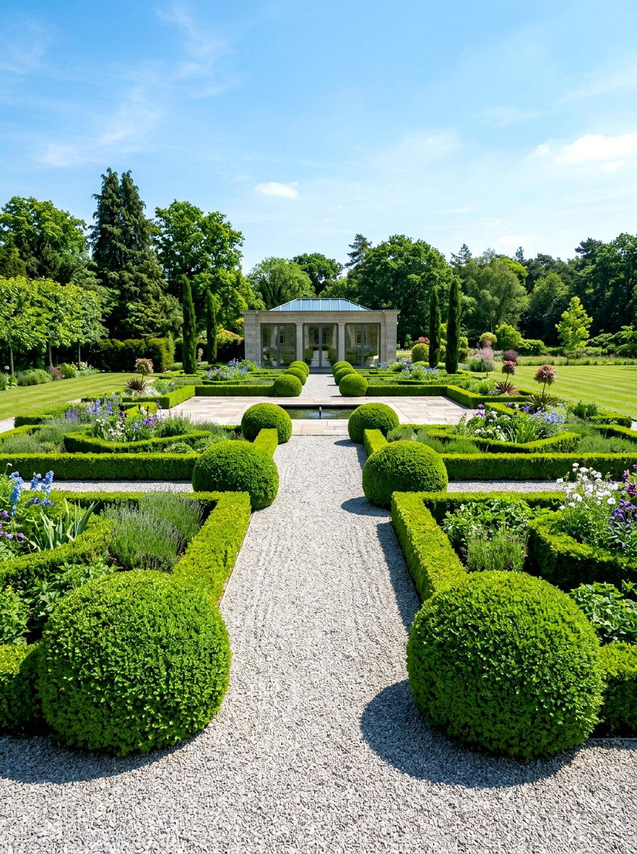 Boxwood hedge geometry - 30 modern garden ideas