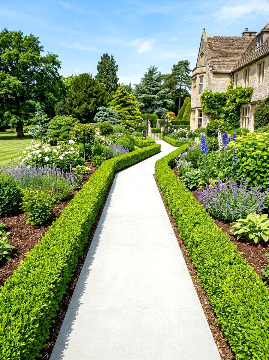 Boxwood hedge path edging - 30 walkway border planting ideas