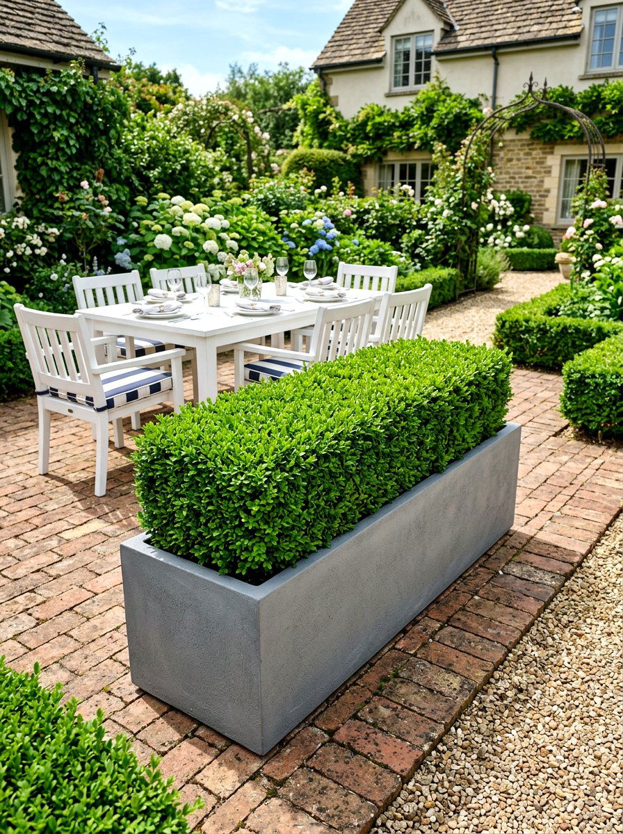 Boxwood hedge planter - 30 privacy planter screen ideas