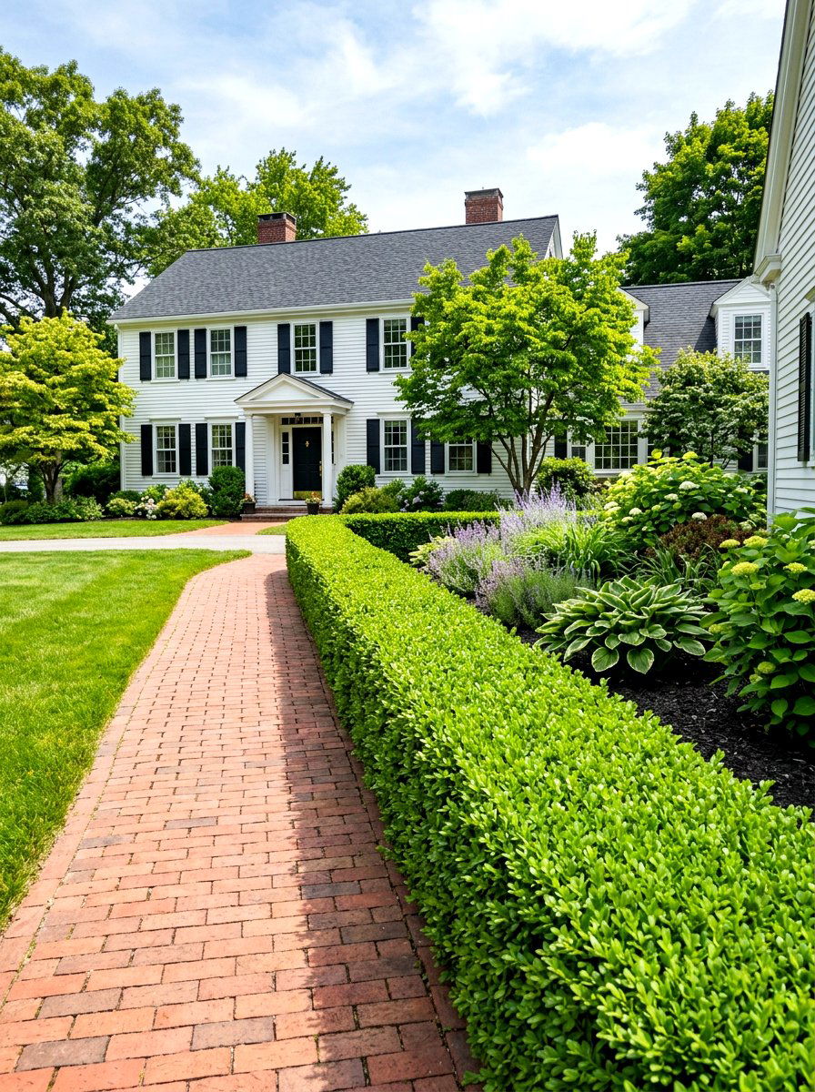 Boxwood hedge sidewalk border - 30 sidewalk garden ideas