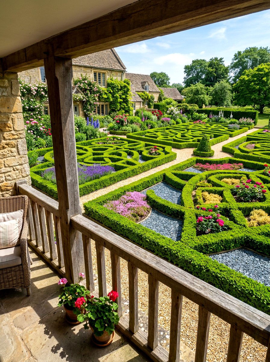 Boxwood knot garden - 30 boxwood front yard ideas